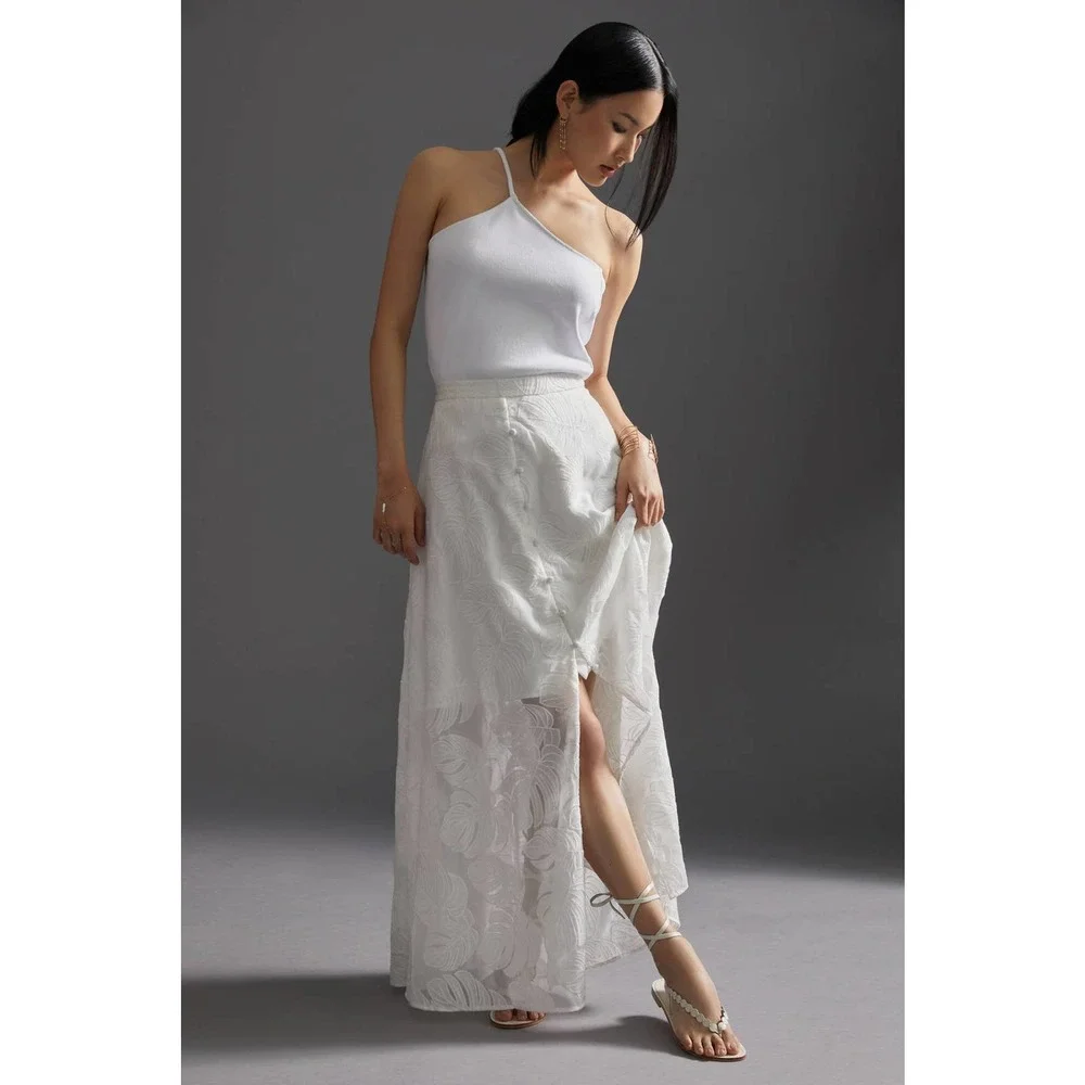 New Anthropologie Hutch Deco Leaf Maxi Skirt $188 PLUS 1X White - Picture 8 of 10